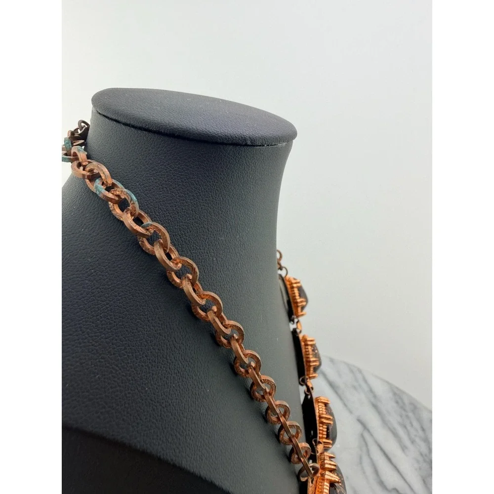 1950s Copper Tone Celestial Bib Necklace Black Confetti Lucite Moons, Whimsigoth - Picture 10 of 15